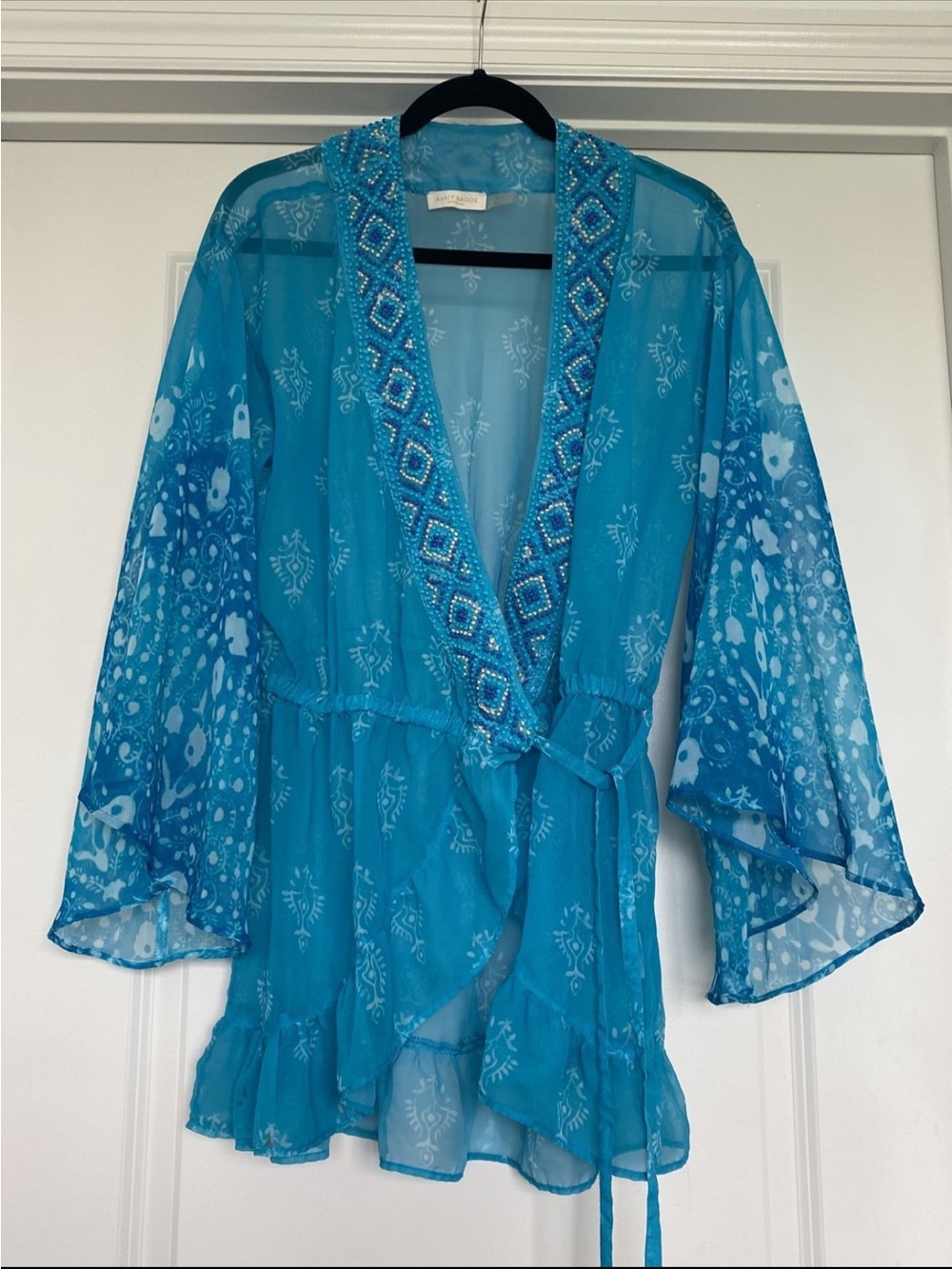 Ramy Brook Turquoise Beaded Sheer Wrap Coverup
